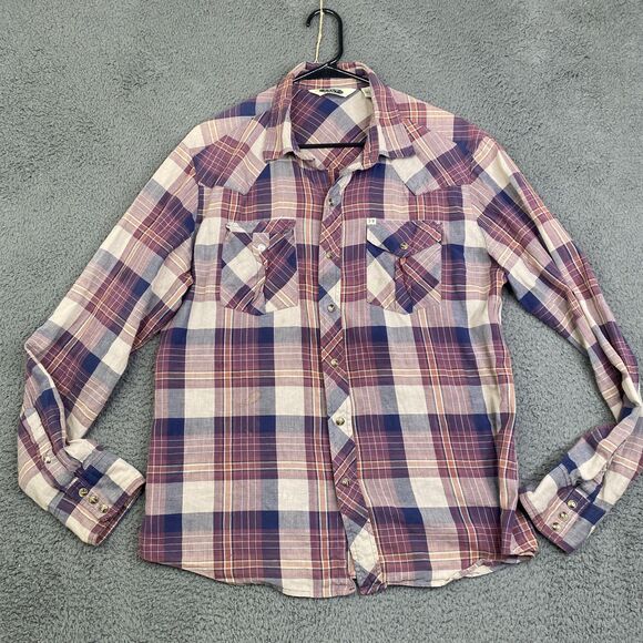 Salt Valley Other - Salt Valley Western Shirt Mens Large Purple Blue Plaid Long Sleeve Pearl Snap